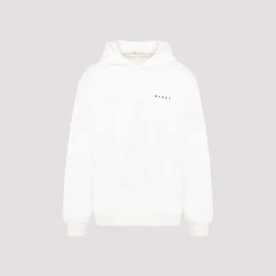 Marni Logo-print Cotton Hoodie In Low Natural White