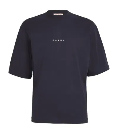 Marni Cotton Logo T-shirt In Navy