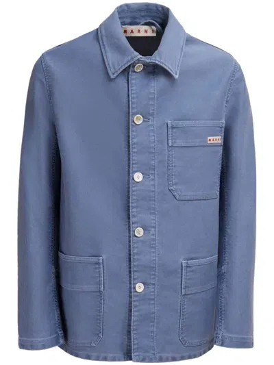 Marni Cotton Shirt Jacket In Blue