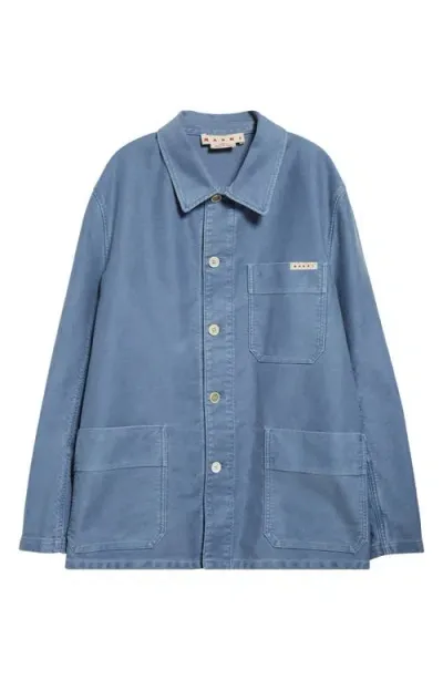 Marni Cotton Twill Shirt Jacket In Sky Blue