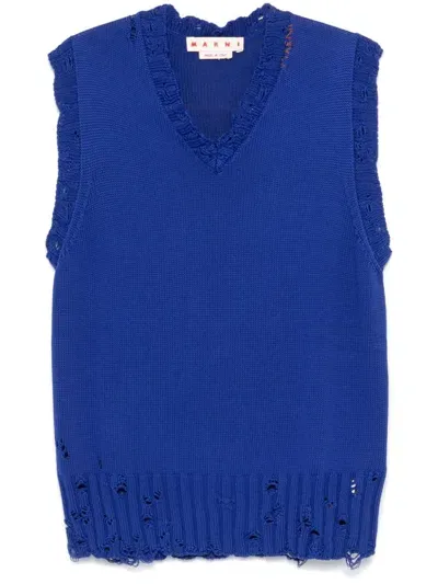 Marni Cotton V-neck Vest In Blue