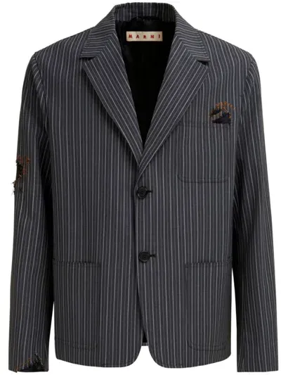 Marni Distressed-effect Striped Blazer In Black