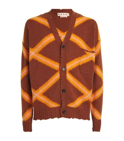 Marni Distressed V-neck Cardigan In Orange