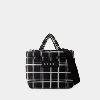 Marni Ew Nylon Print Tote Bag In Black