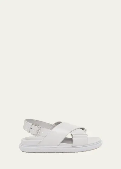 Marni Fussbet Leather Crisscross Sandals In Sodium