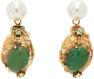 Marni Gold & Green Gemstones & Pearl Drop Earrings In 00w10 Pearl