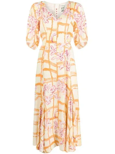 Marni Floral-print Short-sleeve Maxi Dress In Yellow