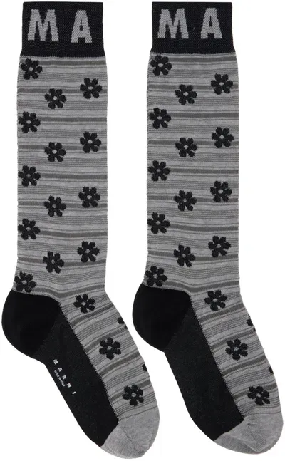 Marni Gray & Black Flower Jacquard Socks In Fln99 Black