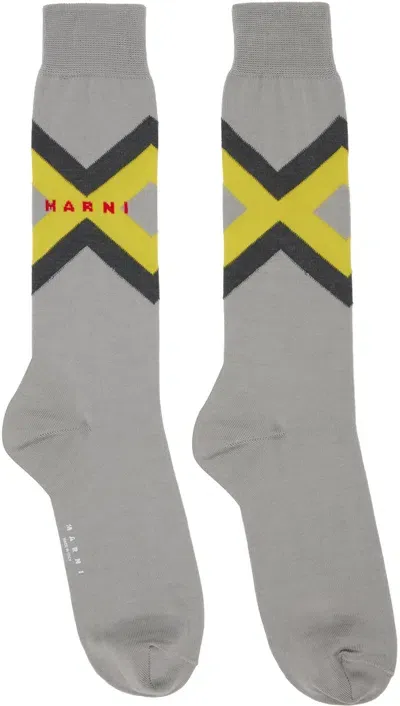 Marni Stripe-detail Ribbed-knit Socks In Grey