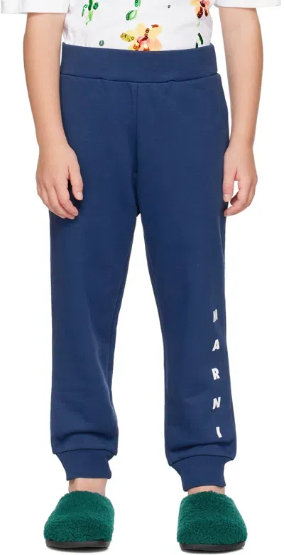 Marni Kids Blue Printed Logo Sweatpants In 0m850