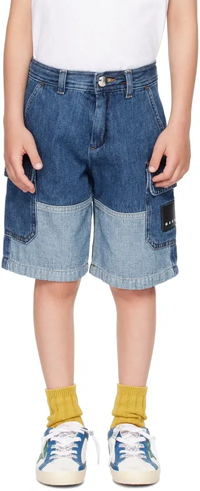 Marni Patchwork Denim Shorts In Blue