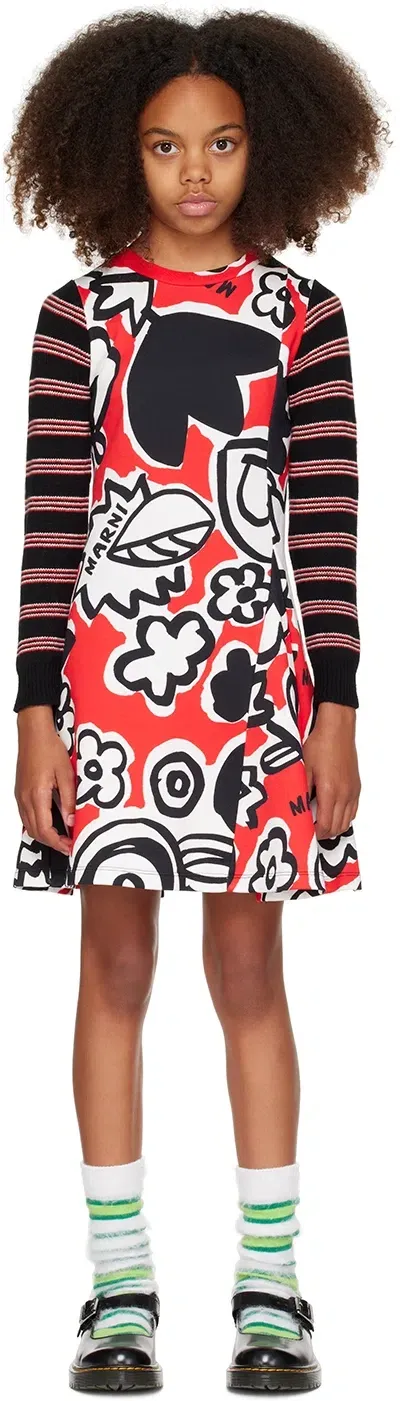 Marni Kids Red Graphic Dress In 0m416