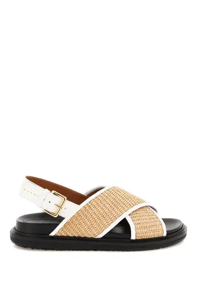 Marni Leather And Raffia Fussbett Sandals In Beige,black