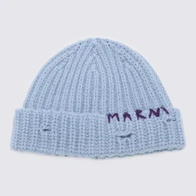 Marni Logo Embroidered Beanie In Smoke Blue