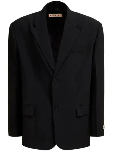 Marni Logo-appliqué Single-breasted Blazer In Black