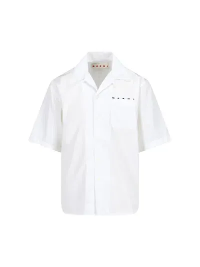 Marni Logo Bowling Shirt In White