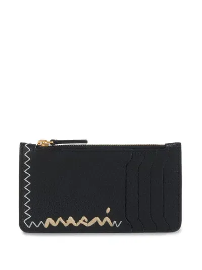 Marni Embroidered Card Holder In Black