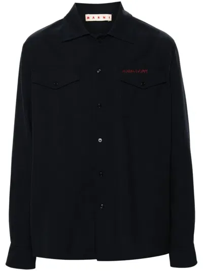 Marni Logo-embroidered Shirt In Blue