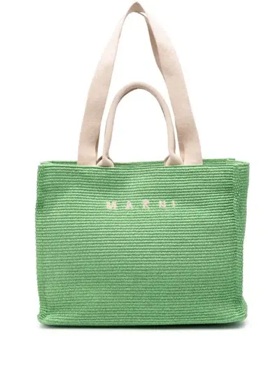 Marni Logo-embroidered Tote Bag In Green