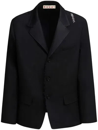 Marni Logo-embroidered Wool Blazer In Black