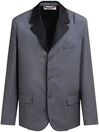 Marni Logo-embroidered Wool Blazer In Grey