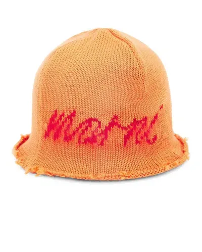 Marni Logo Intarsia Knit Beanie In Orange