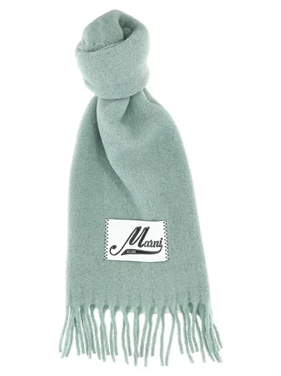 Marni Soft Texture Logo Patch Scarf In Light Blue