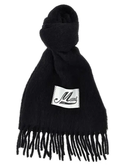 Marni Logo Patch Scarf In Black