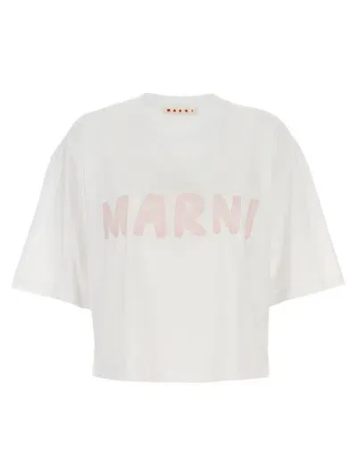 Marni Logo Print Cropped T-shirt In White