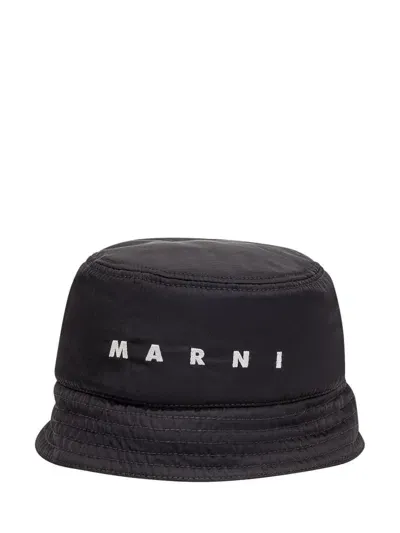 Marni Logo Printed Bucket Hat In Black