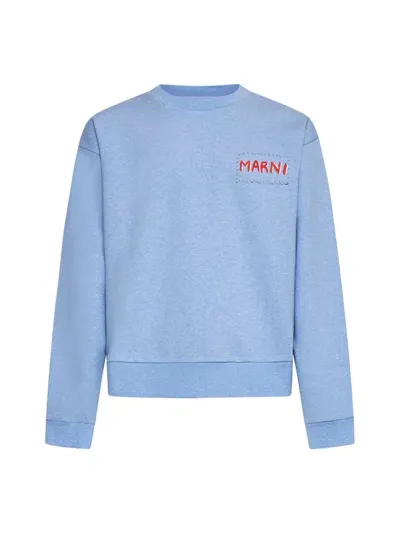 Marni Logo Printed Crewneck Sweatshirt In Blue