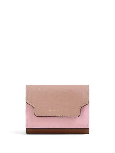 Marni Logo-stamp Leather Wallet In Pink