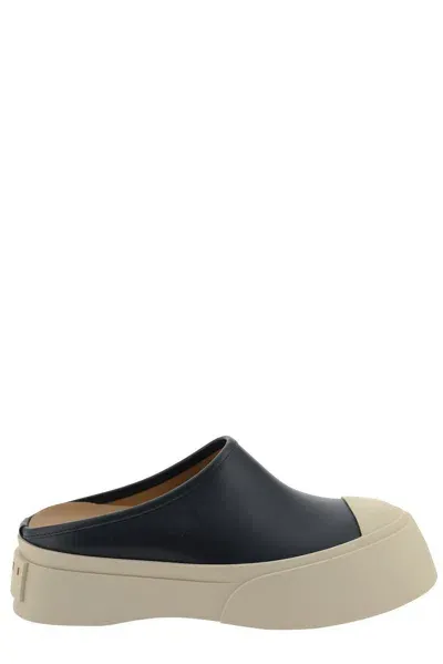 Marni Mary Jane Logo Printed Mules In Black