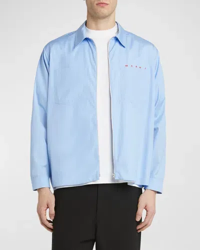 Marni Men's 2-pocket Full-zip Shirt In Iris/blue