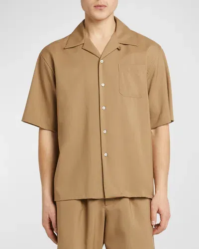 Marni Brown Tropical Wool Shirt In Beige