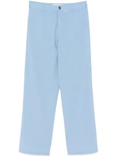 Marni Mending-logo Straight-leg Trousers In Blue