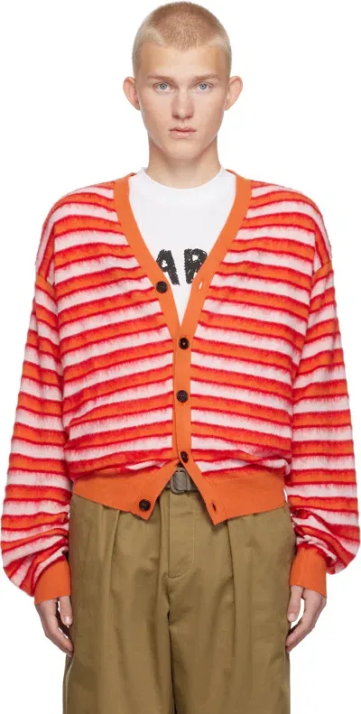 Marni Striped Wool And Brushed Mohair-blend Cardigan In Red