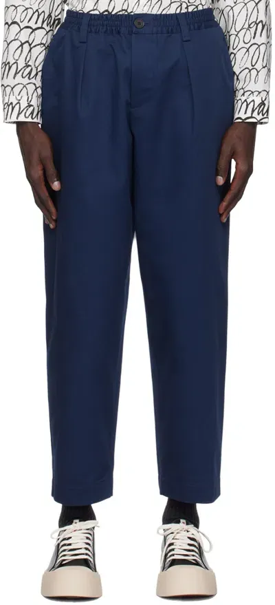 Marni Navy Drawstring Trousers In Navy Blue