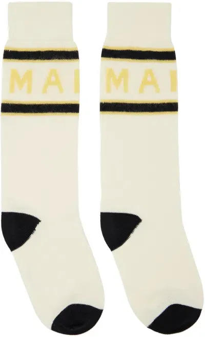 Marni Off-white Mohair Logo Socks In 00w05 Alabaster