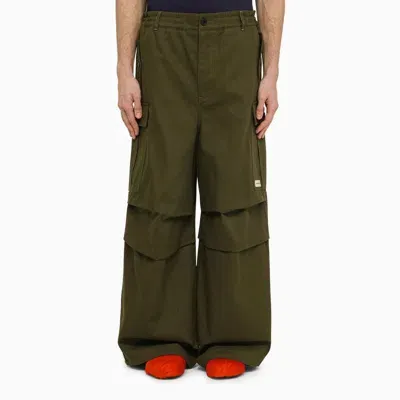 Marni Dark Green Cotton Blend Wide Cargo Trousers