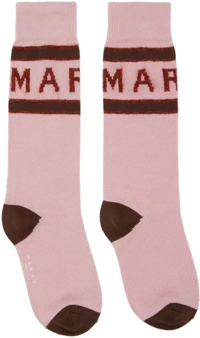 Marni Pink Mohair Logo Socks In 00c13 Pink Gummy