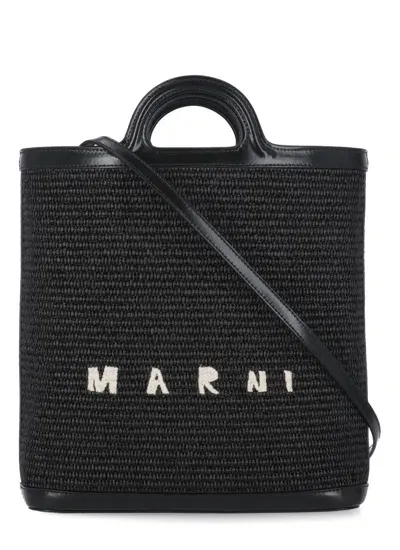 Marni Rafia Shoulder Bag In Black