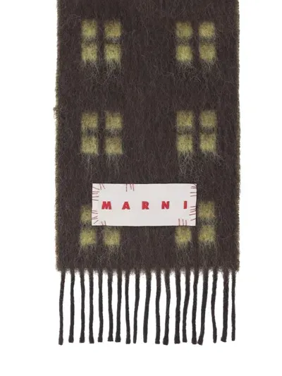 Marni Reversible Logo Scarf In Brown/yellow