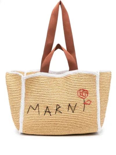 Marni Sillo Macramé Tote Bag In Neutrals