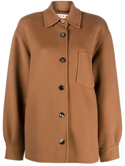 Marni Single-breasted Wool Coat In Brown