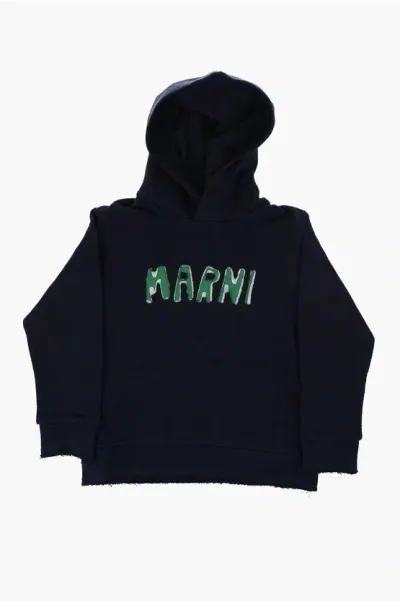 Marni Solid Color Hoodie With Contrasting Logo In Black