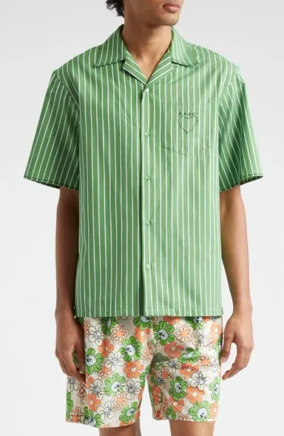 Marni Stripe Logo Heart Camp Shirt In Kelly/green