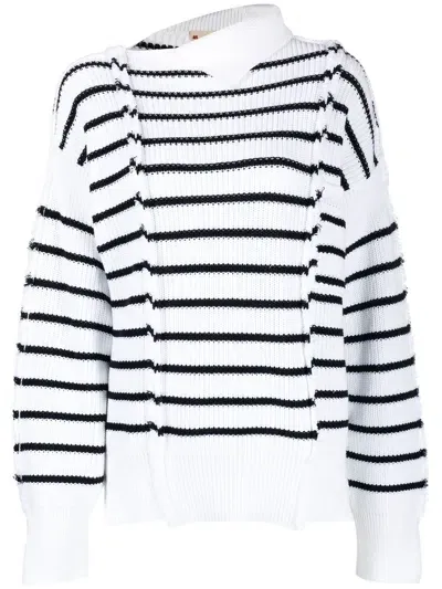 Marni Striped Rib Jumper In White