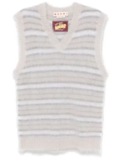 Marni Stripped Knitted Vest In Grey