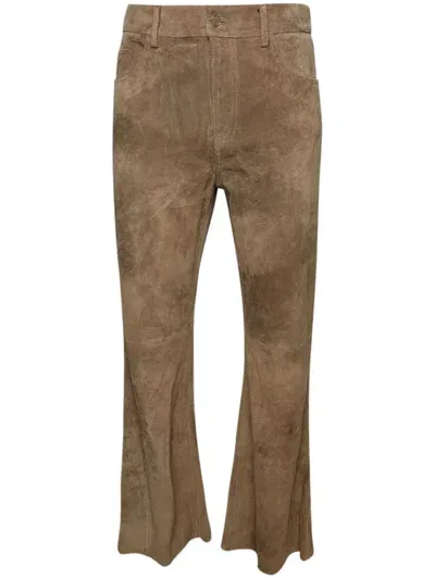 Marni Suede Wide-leg Trousers In Brown